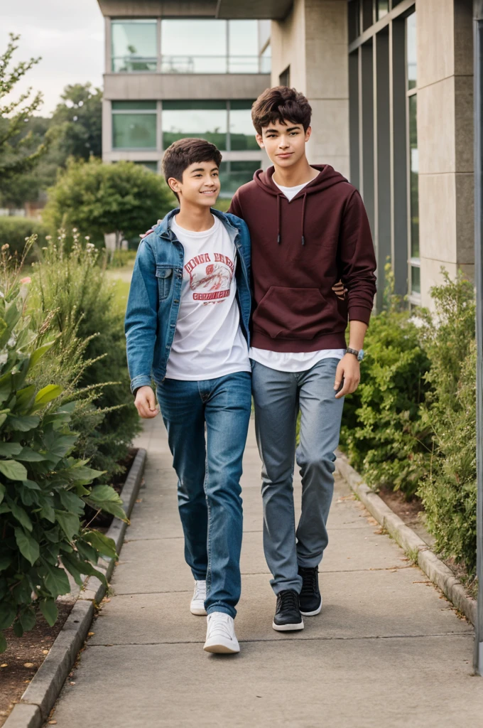 Boy walking to college with his girlfriend
