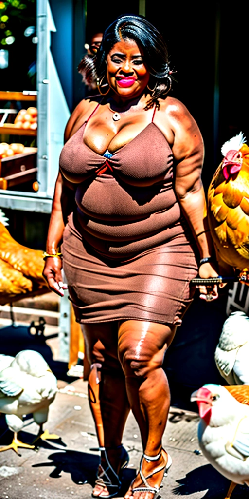 a curvy mature Dominican 65 year old woman goes to the market wearing a see-through dress and she seduces a man selling chickens