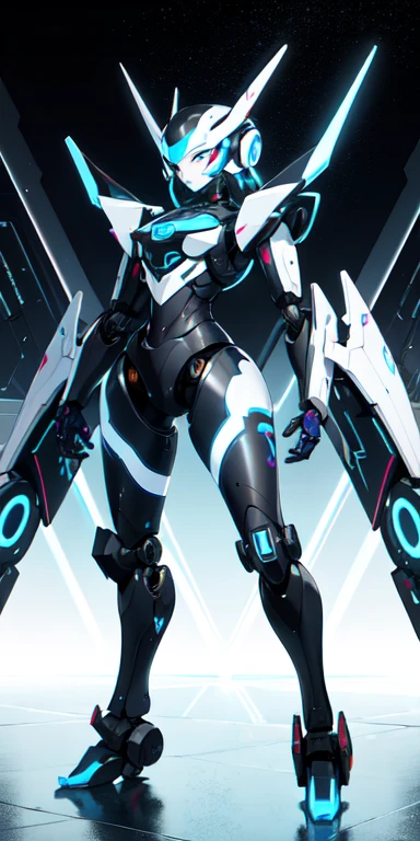 Circuitron is a highly advanced humanoid Pokémon that seamlessly integrates with and inhabits technology. Its body is composed of a sleek, metallic alloy that gleams with a silver sheen, adorned with glowing circuit patterns that pulse with electric energy. Circuitron's design features angular lines and edges, giving it a futuristic and robotic appearance. Its eyes are bright blue LEDs that emit a steady, calming light, contrasting with its otherwise mechanical demeanor , female girl , android robot , heavy armor