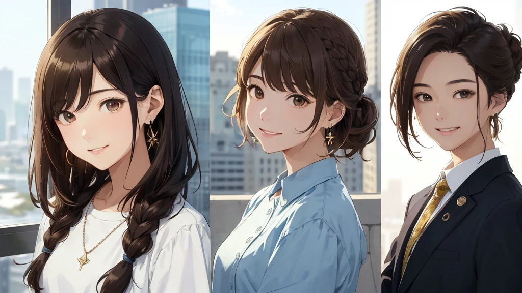 The background is the city、Skyscraper、Night view(Highest quality、masterpiece、High resolution)、(Sargent-style watercolor)、(Anime Art)、、((Right beside、Female Profile、))、(Detailed depiction of a beautiful face)、Suit jacket、A kind smile、Medium Short Hair、Brown Hair、Braiding、、
information(Highest quality:1.2)、Very detailed、High resolution、masterpiece:1,2、Bright colors、Bokeh、Professional Lighting、Physically Based Rendering、Flat Color:0.8、Great illustrations、Realistic:1.37、Makoto Shinkai style、Name Style、Light Brown Hair、Elegant update、Short Bob、young woman、Laugh together、Dynamic poselip、cheek(Dark Brown Hair/)bangs、cheek(direction)、(最高masterpiece1.2)繊細なイラストVery detailed、Breaking the Blue Sky、Detailed Background、20-year-old female、、A shy smile、Through clenched teeth、Through clenched teeth、lip、cheek(Flat Color: 0.8)、(masterpiece: 1,2)、(masterpiece: 1,2)、High resolution、超High resolution、Highest quality、High resolution、Ultra-thin illustration、Makoto Shinkai style、Your name is style、Long Hair、Short Bob、necklace、Earrings、Dynamic pose、Selfie、whole body、Brown Hair、Braiding、Hair Bun、ponytail・Hair Bunスタイル、necklace、Valletta、ribbon、Earrings・アニキュア,。