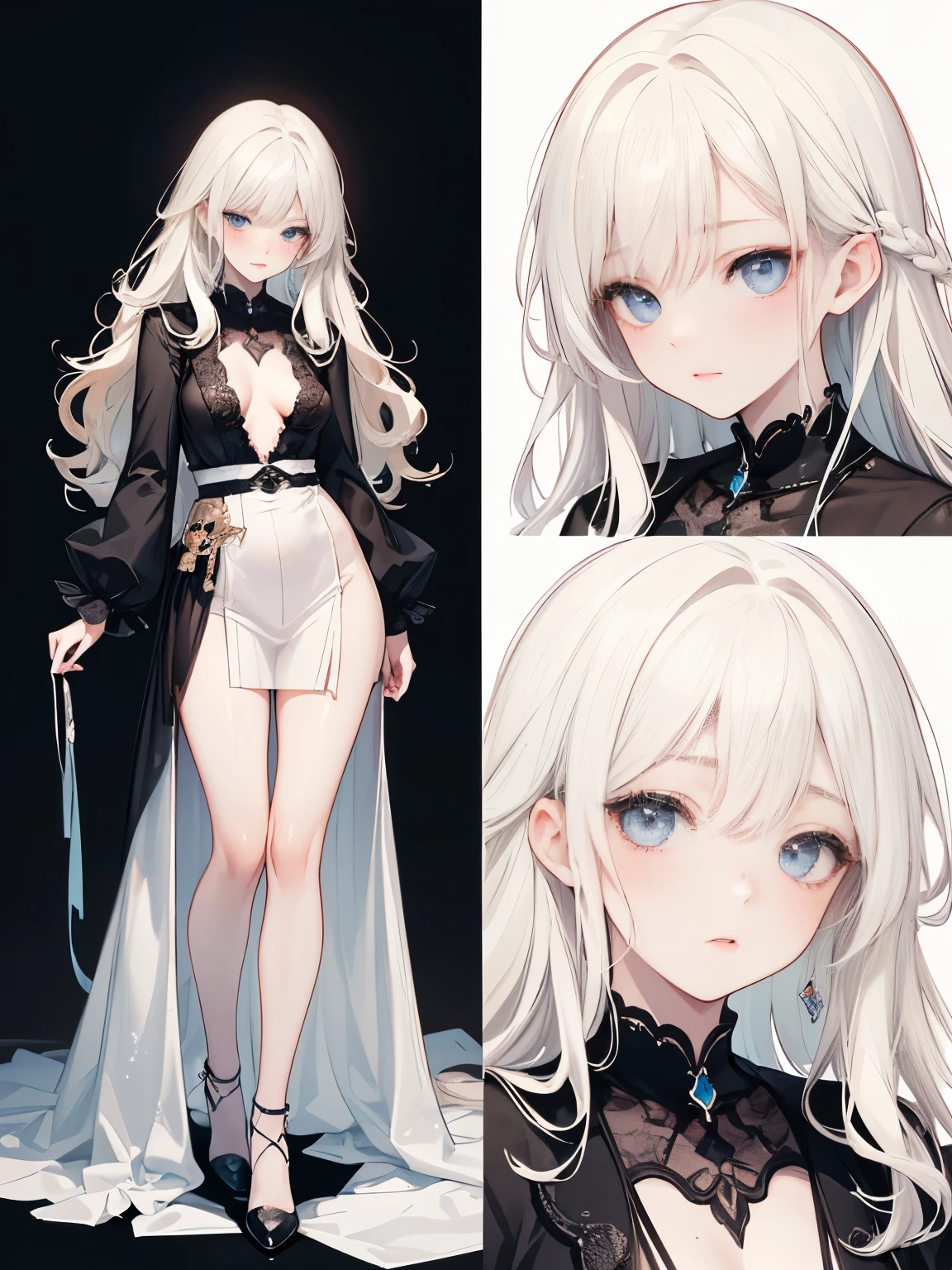reference sheet, matching outfit, ((Best Quality)), ((Masterpiece)), (Character full body), (((best quality, high quality))), ((((UHD, highres))), (concept art), 1 girl, standing full-body, Clear facial features,Simple line design,Transparent background,(tmasterpiece,top Quority,best qualtiy, Clear facial features,beautidful eyes,beauitful face), beautiful, (((simple detailed))) (((white background))) 6 and a half heads full bodyม ((์no light))), Flower, wizard, leotard, turtleneck,