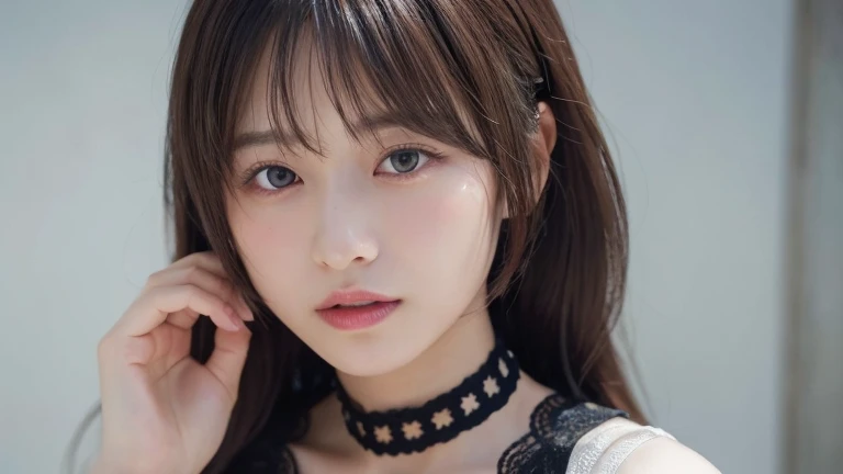 (Long Hair, bangs:1.2),(Put on a choker, Wear a black blouse:1.2),1 girl,Japanese,21 years old,(Small breasts:1.3),(Highest quality,masterpiece:1.3,超A high resolution,),(Ultra-detailed,Caustics),(Photorealistic:1.4,RAW shooting,)Ultra-Realistic Capture,Very detailed,High resolution 16K human skin close-up。 Natural skin texture、,Pores、、It needs to be detailed enough to be easily identifiable。 Skin should be even-toned and healthy looking。 Use natural light and colour, Sad expression, Looking at the camera, Perfect dynamic composition, Outdoor