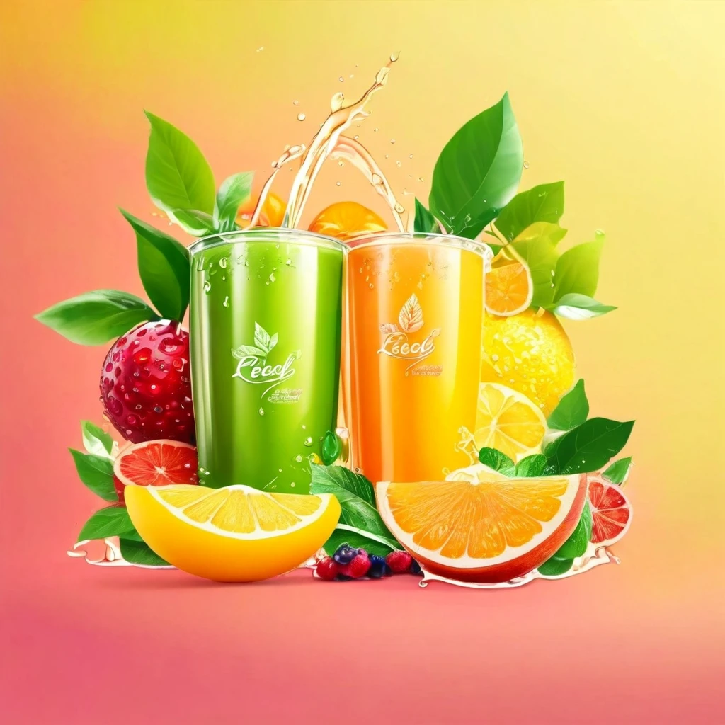company logo,producing natural refreshing drinks.Fresh image, juicy fruit, from which a refreshing drop of juice flows. Bright colors are associated with nature and freshness.
