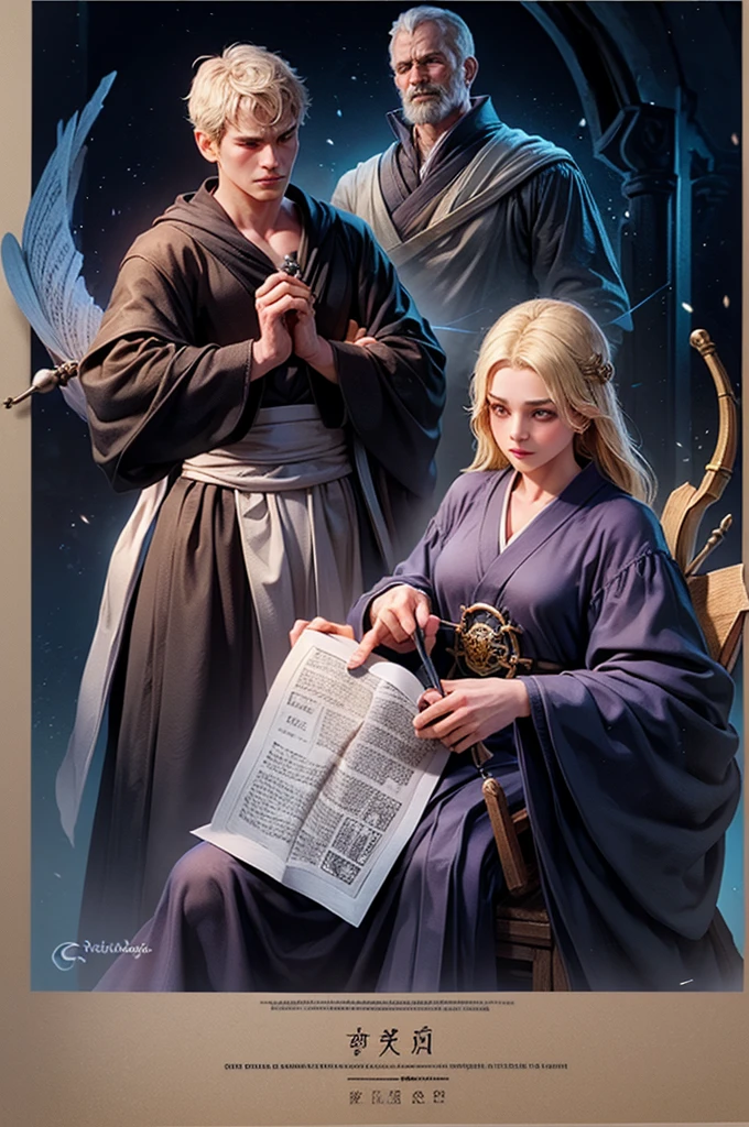 A scholarly figure in robes, holding a quill and parchment, symbolizing wisdom and inspiration. The figure should have a thoughtful expression, evoking the essence of stoic philosophers and Shaolin monks. The design should be clean, elegant, and convey a sense of education and enlightenment