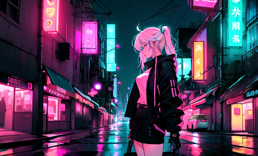 girl, neon, midnight, city,
