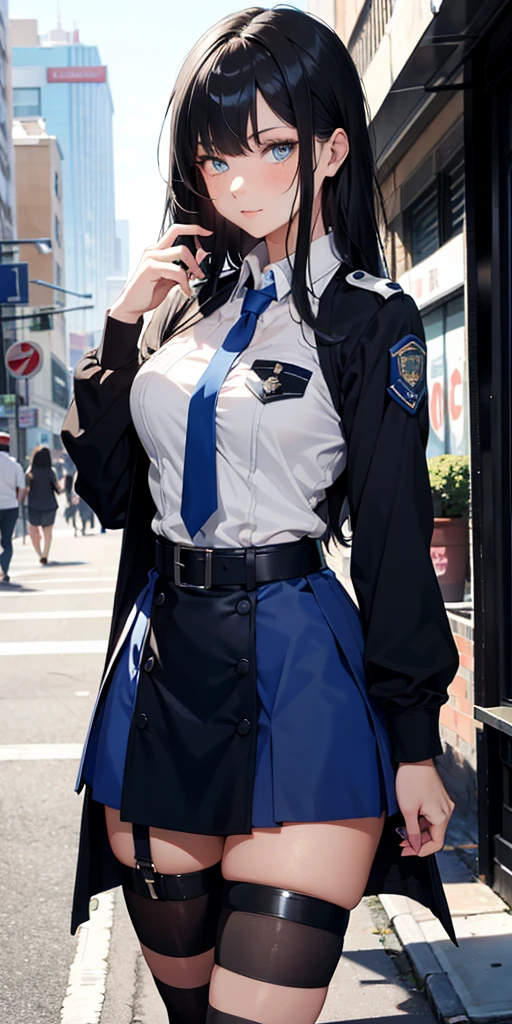 A masterpice, the best quality, High_resolution, Fine details, highly detailed and beautiful, Distinct_image, 1 girl, black har, (giant breast), (Intermediary),Curve,(School Uniform),(thighhigh),black masks