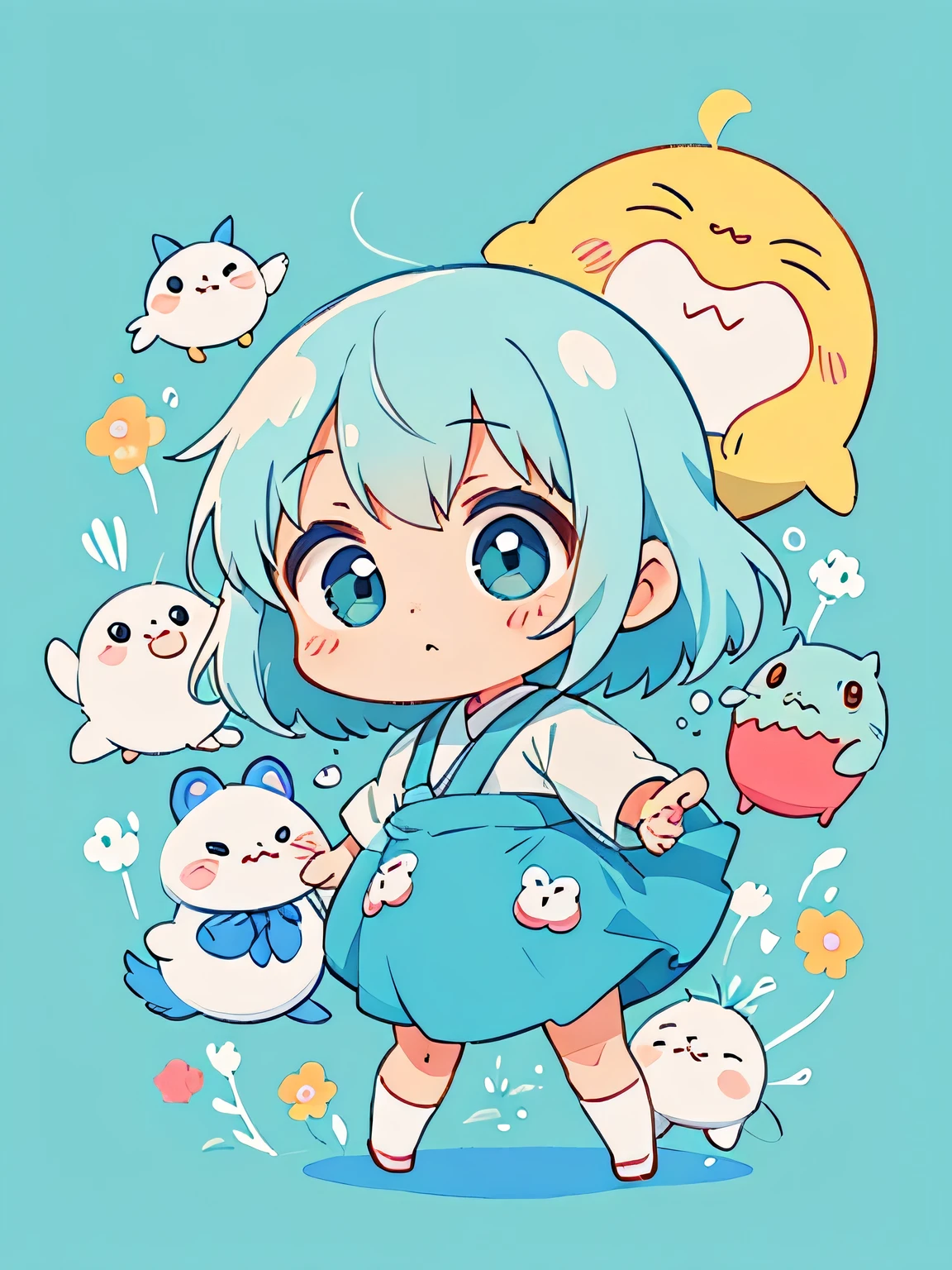 Hayao Miyazaki style、Kawaii Design, The most beautiful girl of all time、chibi, Cute and colorful amoeba, トイレに走る