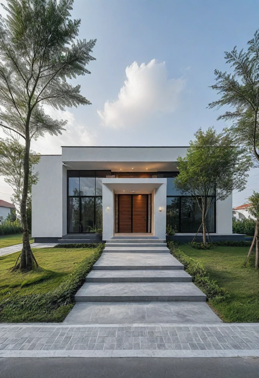Raw photo,Masterpiece, high quality, best quality, authentic, super detail,
outdoors, onestoreyvillaXL, aiaigroup, house style modern on the street ,stairs, white wall
road,pavement, grass, trees, sky, cloud, (daylight:1.1)