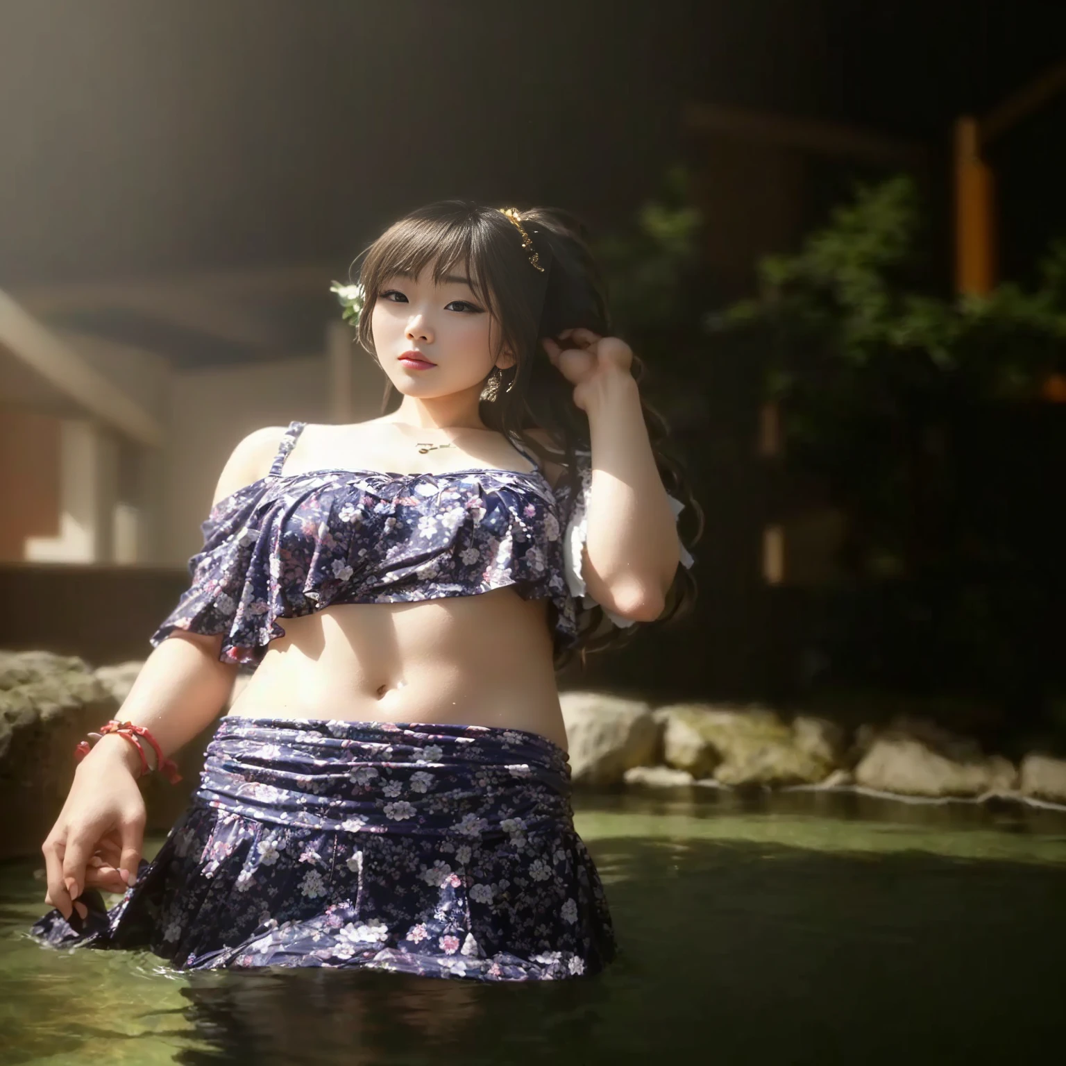 A woman in a swimsuit standing in a swimming pool, Chinese Girl, Chiho, Wear a two-piece swimsuit, Beautiful lady, 30-year-old female, 3 0-year-old female, 2 4 million, 24mp, xintong chen, Chinese woman, Deer Meet, Japanese Models, Young gravure idol, Full body fairy，OK，(masterpiece:1.3), (8K, Photorealistic, Original Photography, Top image quality: 1.4), Japanese female high school students、(Feel free to hairstyle:1.2)、D cup、Super detail face、Eye for detail、Double eyelids、Hold your head high and your chest high、Sharp focus:1.2、pretty Woman:1.4、Light brown hair、Top quality、masterpiece、Ultra-high resolution、(Photorealistic:1.4)、