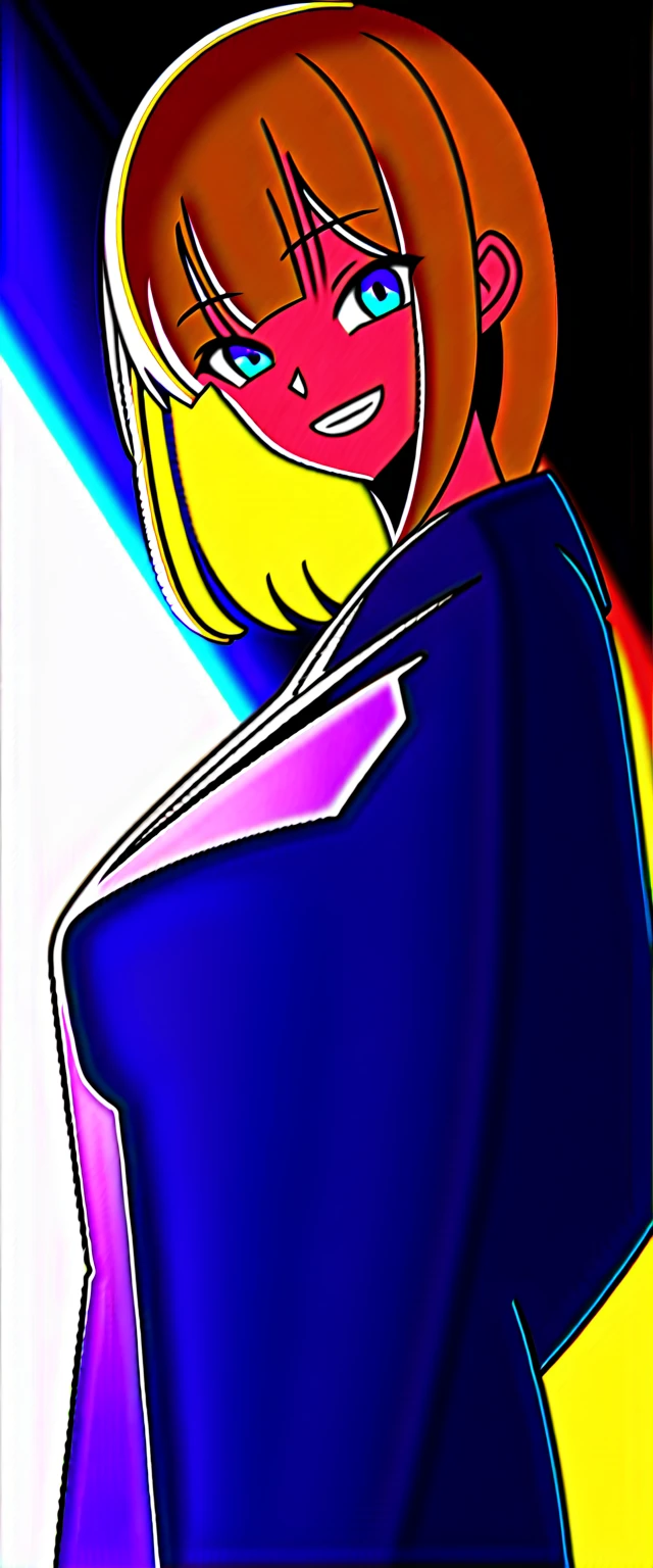 (((One girl))), blond hair, bob cut, (upper body), (looking at viewer), big breasts, head tilt, (((blue eye))), (from side), hand in pocket, ((grin)), black hoodie, anime style, (best quality, 4k, 8k, highres, masterpiece:1.2, ultra-detailed, ultra-detailed eyes, HDR, UHD, studio lighting, ultra-fine painting, sharp focus, physically-based rendering, extreme detail description, professional, vivid colors, bokeh)