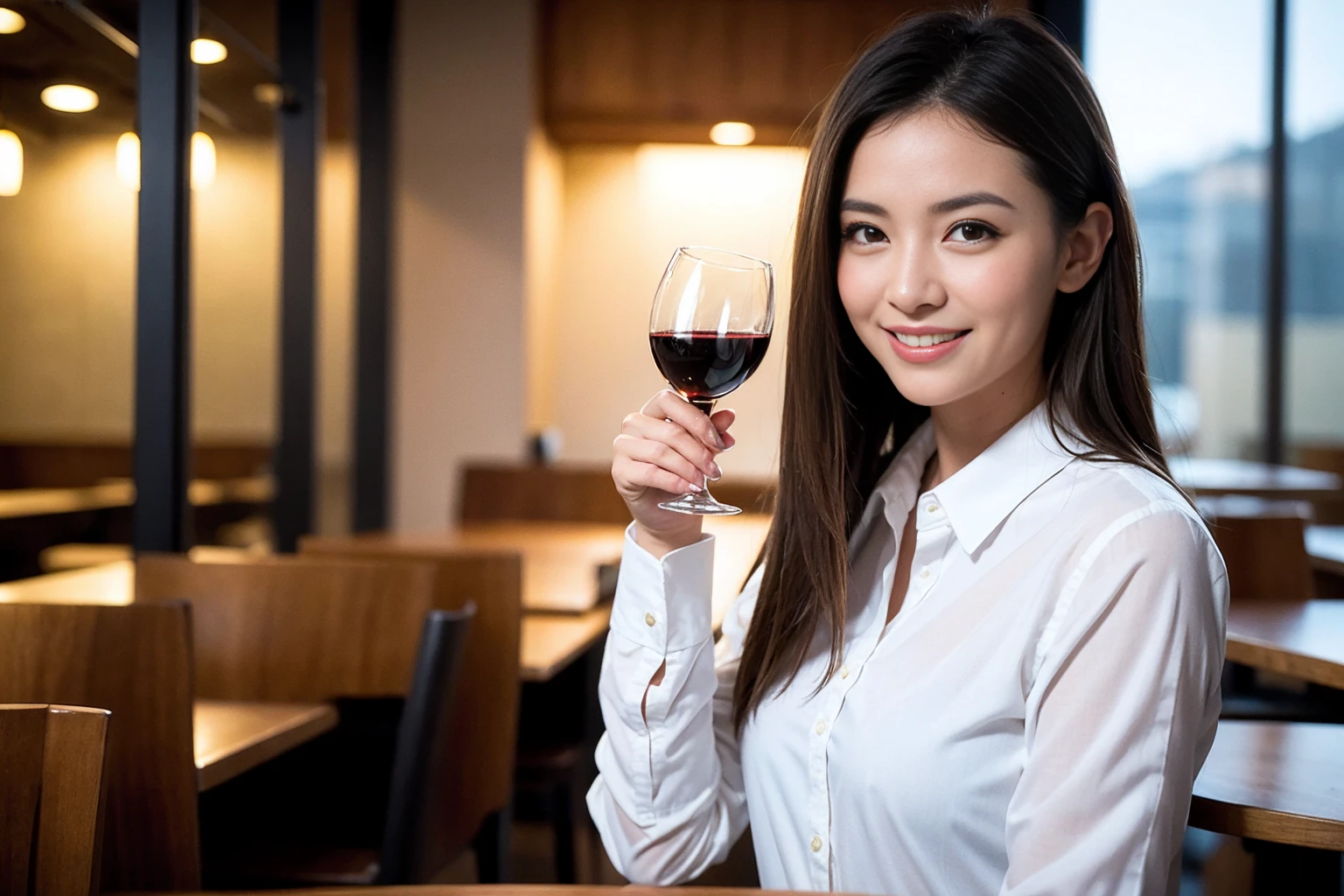 ((Highest quality、8K、masterpiece:1.3))、1 male、1 female、Couple、spouse、石原さとみ似美女Couple、The body is slim、((Bob Hale、Straight hair:1.2)), (Realistic, Intricate details:1.2), テーブルのフルコースディナーとwine glass、Shine light on your face、 Amazing view of the sunset sky and clouds、A bright smile、The wonderfulness of smile、Bright image、The beauty of wine, Beautiful Face, blue eyes, The light shines on your face, Blushing, short hair,Bright Face、 (43 years old), 39 years old, red wine 、Appetizers、Italian food、Wine bottle、Champagne、sparkling wine、Two beauties、Brown Hair、Shortcuts、Long sleeve shirt、dress、Beautiful woman 1, (slimな顔), (The body is slim), (Brown Hair), (Shortcuts), cheeks turn a little red,Attractive beauty、restaurant, In a prominent place (From the waist up) Nova Frog Style, actress, model, Upper Body, White wine, slim, wine glass, 中央に置かれたwine glass, smile, (smile: 1.15), Beautiful fine grain, Depth f/2,saturation, High Contrast, Strong light and shadow,Moist Body:1.5、3D texture、Delicate eyes、Brown Hair、The hair is very shiny、