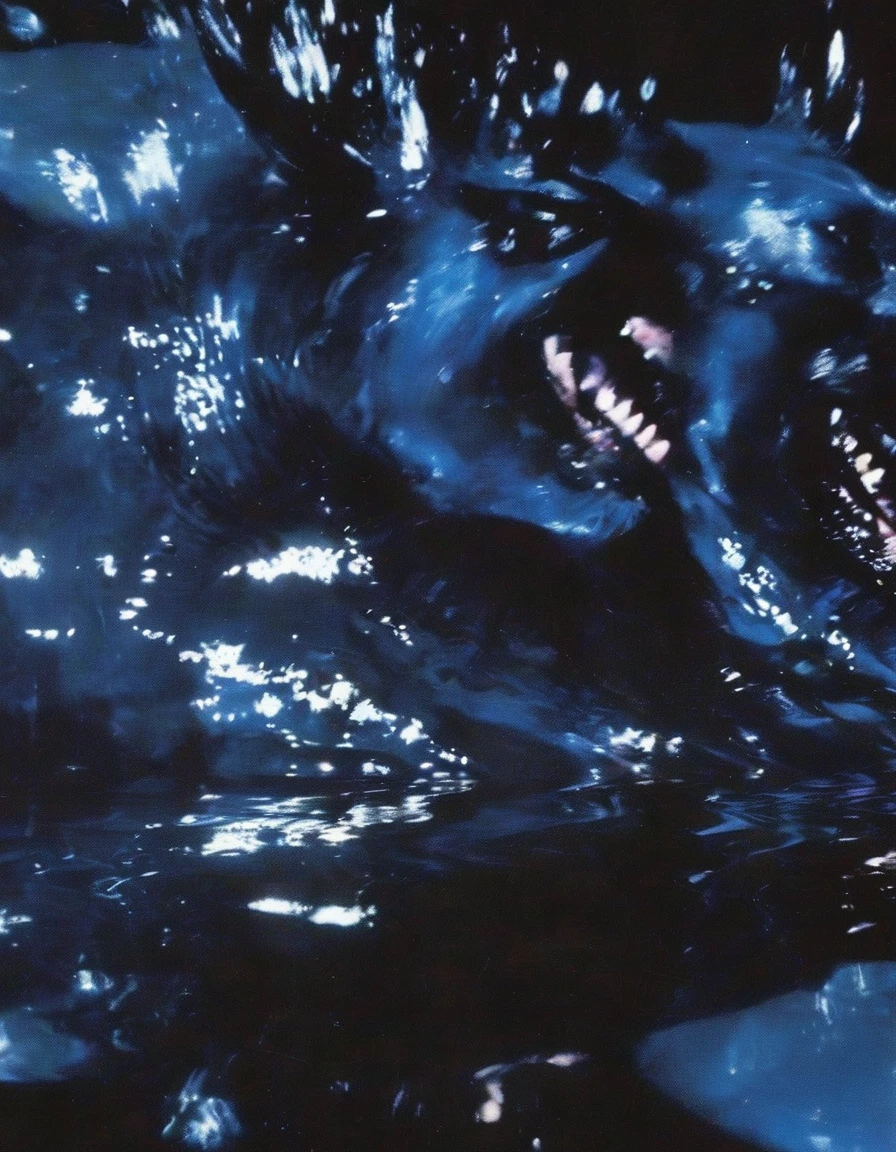 angel and devil flying in black water,