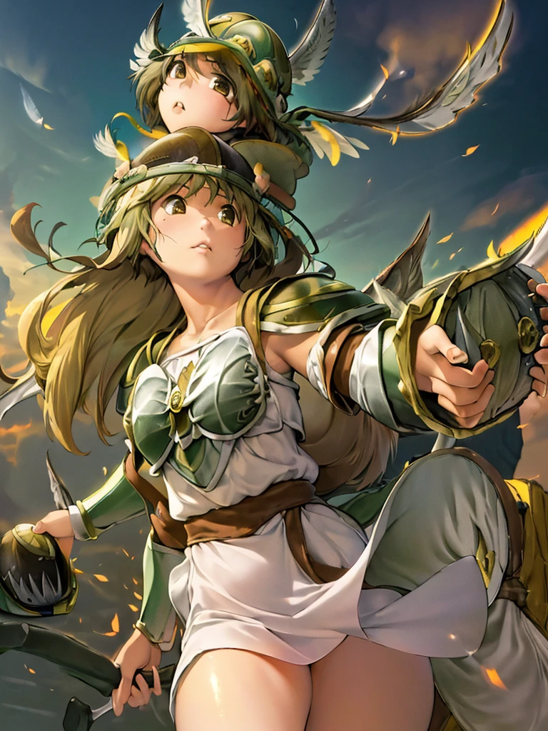 masterpiece, ultra-detailed, best quality,1girl, 18yo, beautiful girl,BREAK,(Armor:1.8),BREAK,(Long Mitsuami:1.8),BREAK,(Helmet with wings:1.8),