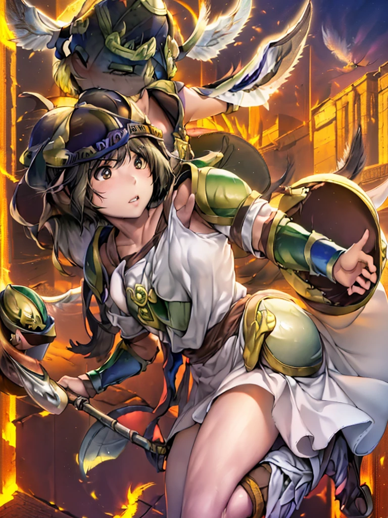 masterpiece, ultra-detailed, best quality,1girl, 18yo, beautiful girl,BREAK,(Armor:1.8),BREAK,(Long Mitsuami:1.8),BREAK,(Helmet with wings:1.8),