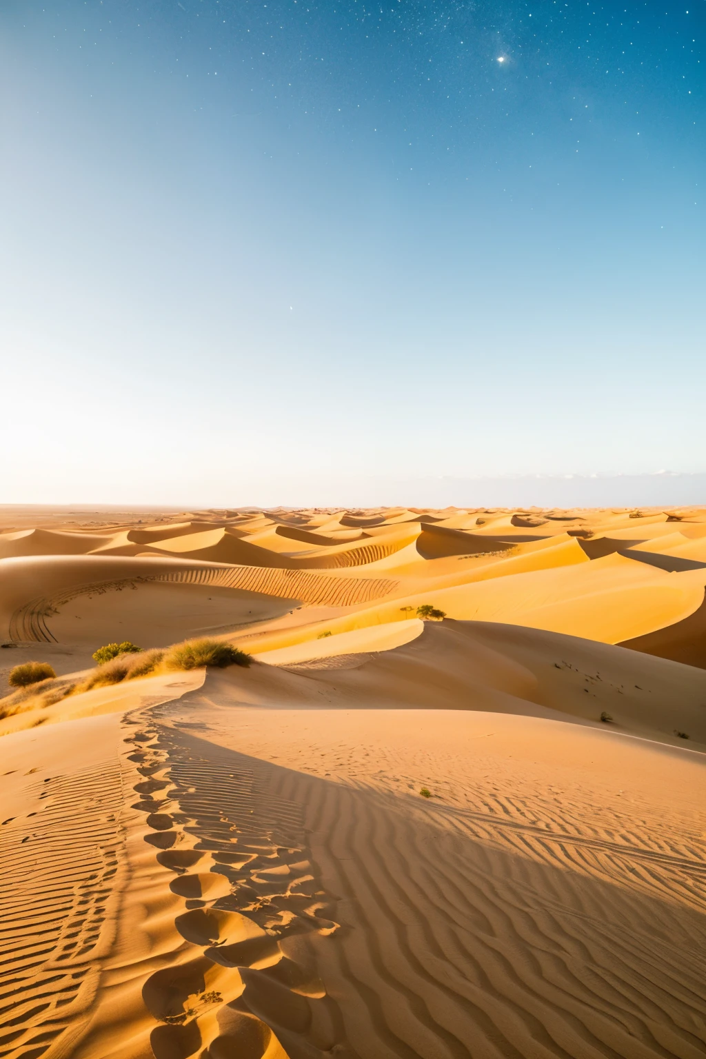 ((best quality)), ((masterpiece)), (detailed), golden sand dunes
lush palm trees
crystal-clear spring
vibrant sunset
camels grazing
blooming desert flowers
rocky outcrops
bright blue sky
peaceful and isolated
starry night sky