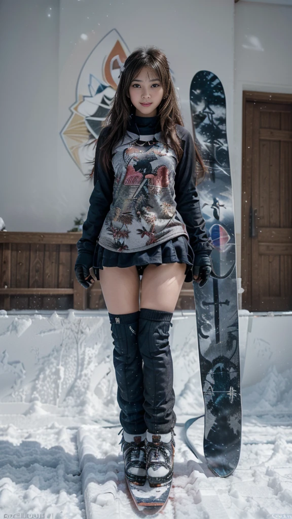 (((A high girl snowboarding on a slope:1.2))), (beautiful girl, Amazingly cute face, Idol Face:1.2), ((One snowboard)), Detailed Snowboard, (Captivate those around you), (Outstanding Style), ((Detailed eyes and face, Professional photography techniques, Cinema Lighting)), Detailed hands, (Highest quality, 8K, masterpiece:1.2, RAW Photos), (Reality:1.4), View the viewer, ((Stylish snowboard wear:1.2)), (Perfect Anatomy:1.3), ((Fantastic landscape:1.2))