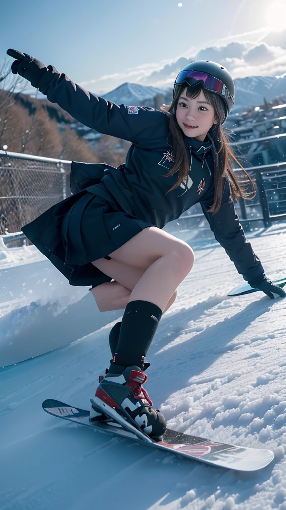 (((A high girl snowboarding on a slope:1.2))), (beautiful girl, Amazingly cute face, Idol Face:1.2), ((One snowboard)), Detailed Snowboard, (Captivate those around you), (Outstanding Style), ((Detailed eyes and face, Professional photography techniques, Cinema Lighting)), Detailed hands, (Highest quality, 8K, masterpiece:1.2, RAW Photos), (Reality:1.4), View the viewer, ((Stylish snowboard wear:1.2)), (Perfect Anatomy:1.3), ((Fantastic landscape:1.2))