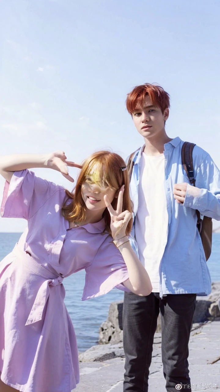 A girl with blonde hair and a boy with red hair