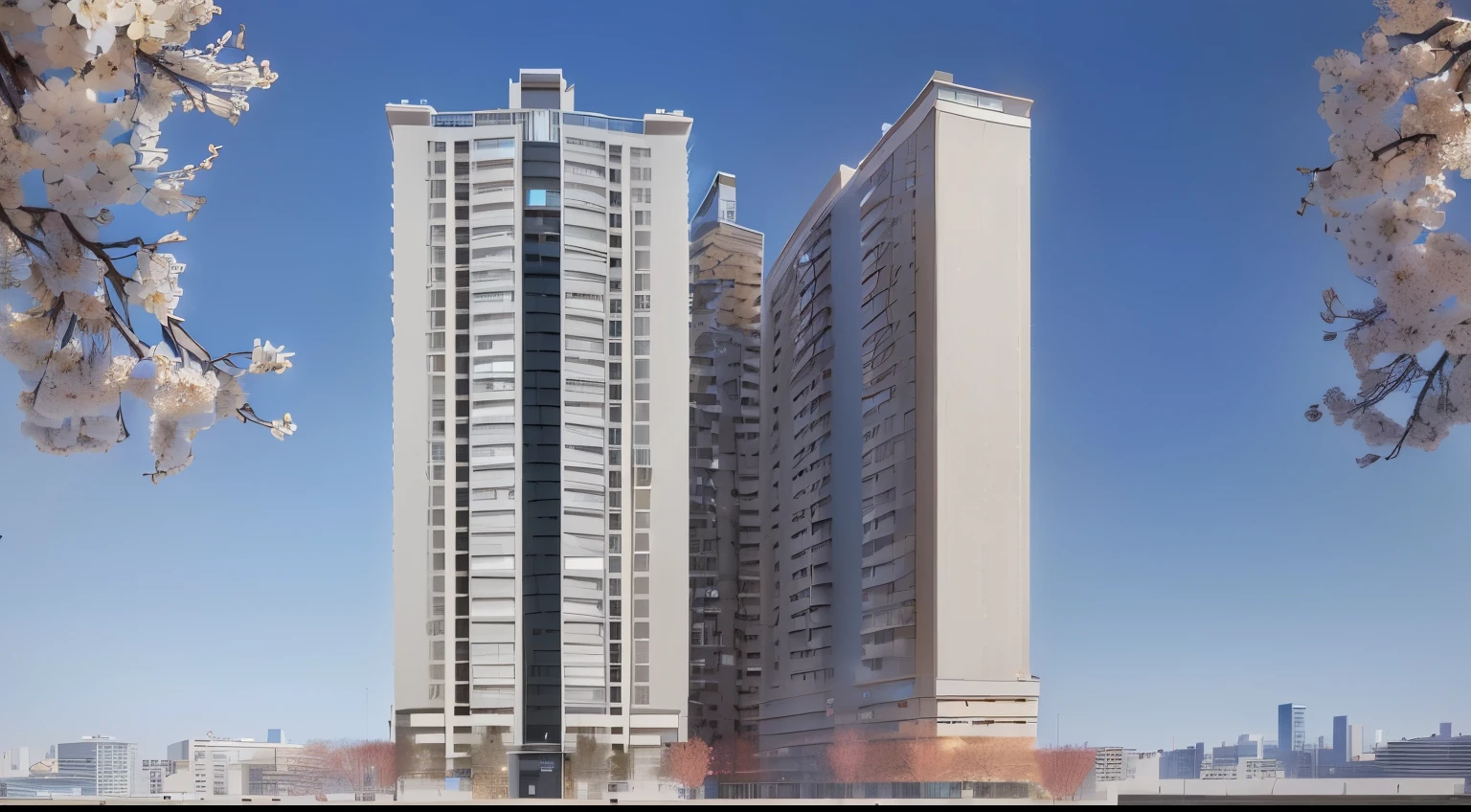 ((2 blocks of 30-storey building including commercial center and luxury apartments)), 3D perspective, masterpiece,((transparent glass elevator, located in the gap between 2 buildings, in front of 2 buildings , is a place for astronomical observations )), entrance road, cars, colorful flowers, clear blue sky, golden sunshine, realistic light, 8k, hd , raw, sharp details, modern style, masterpiece, soft indoor lighting, outdoor cinema lighting, modern high-rise apartment building
