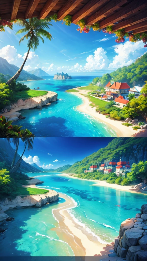 Animation showing a beautiful paradise full of pleasure.