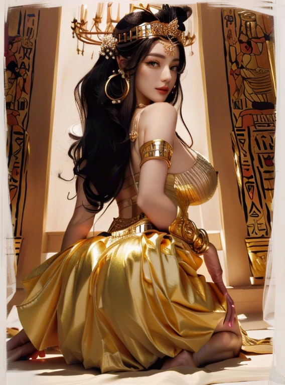 laxmi the goddess of wealth, sitting on lotus throne, pouring a jar of golden coin, full of gold environment, money and diamond everywhere, rain of golden coin. perfect anatomy, perfect eksperssion, super HD, ultra realistic