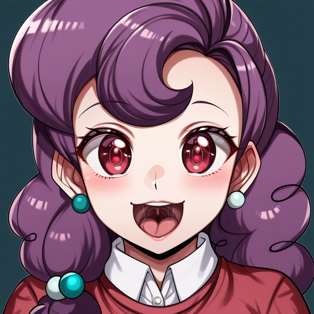 score_6_up, anime, portrait, detail face, large eyes, woman standing, red eyes, medium breasts, sweater, skirt, motherly, cuddling giant dick, sugar belle, detailed face, mesmerizing eyes, high definition eyes, focus on face,  detailed mouth, mesmerizing mouth, high definition mouth, focus on face, best quality, detailed, absurd resolution, absurd detail, intricate details, vibrant colors, ultra-realistic,  open mouth,