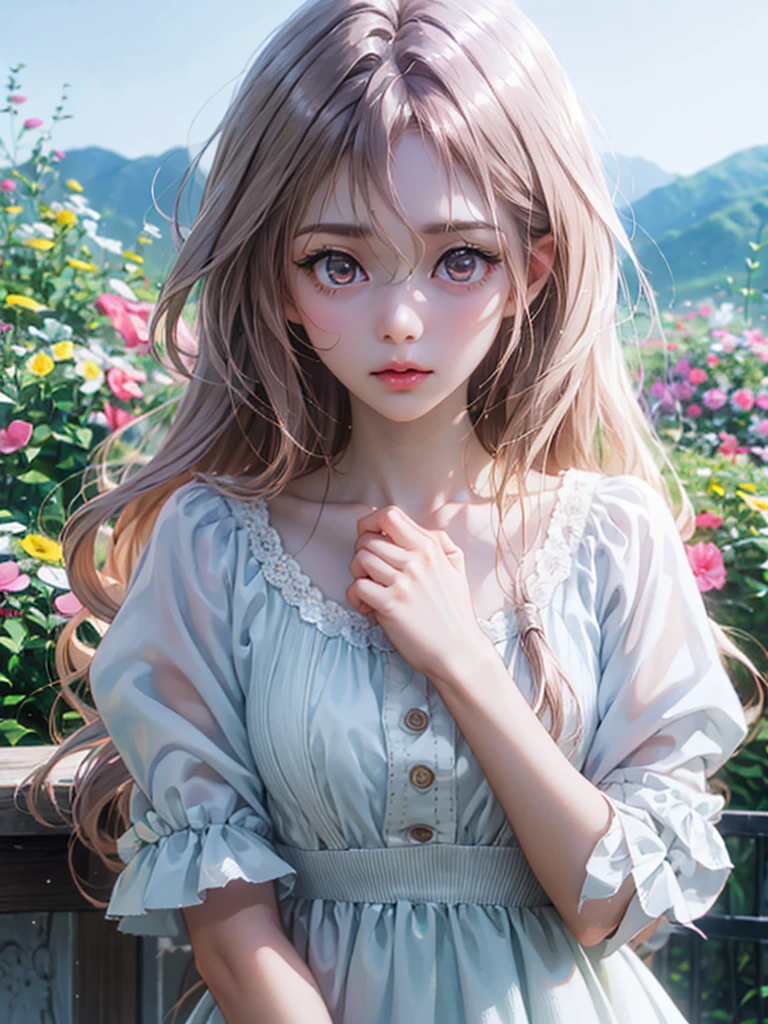 (Masterpiece), (Best Quality: 1.0), (Ultra High Resolution: 1.0), (Upper Body Lens: 1.5), Detailed,
1 young girl,
(detailed eye: 1.5), glasses,
Detailed beautiful skin, facial focus, (detailed face: 1.5), looking at the audience, sleeveless, bare_shoulders, lace, collarbone, lace_trim,
long_hair, hair_flower, hair_ornament, brown_hair, windy,
soft light,
(gakki:1.2),