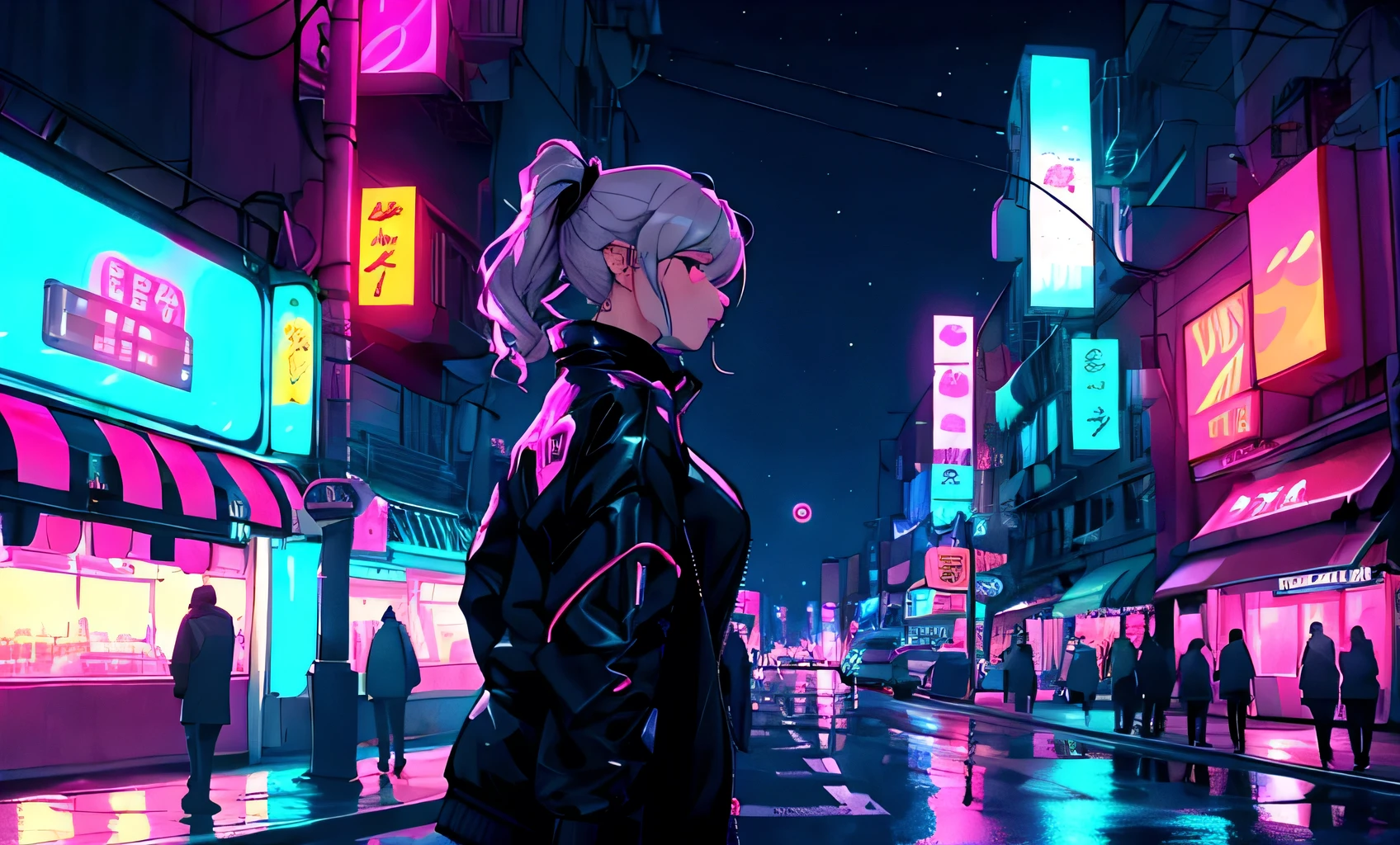 girl, neon, midnight, city,９０Era