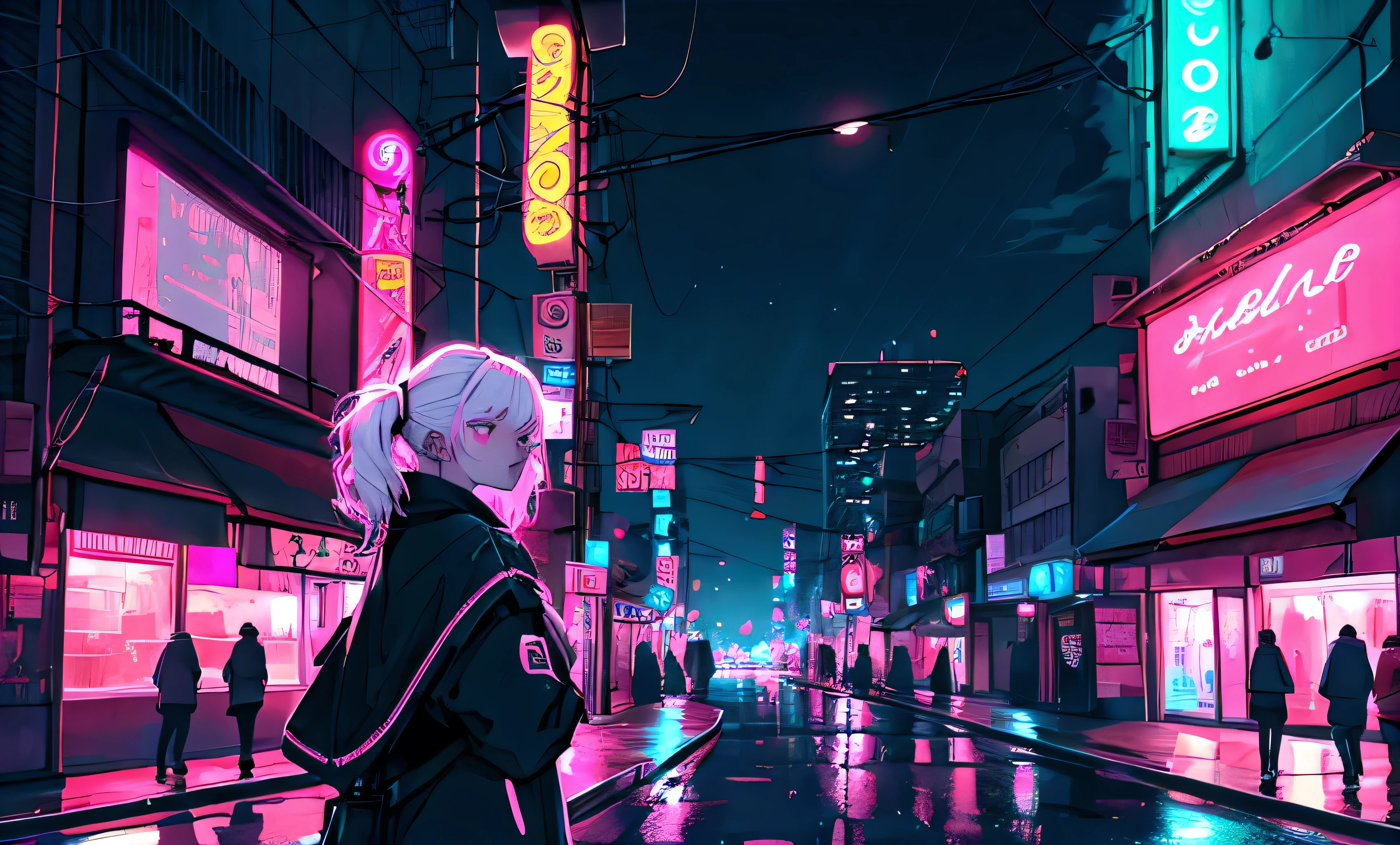 girl, neon, midnight, city,９０Era