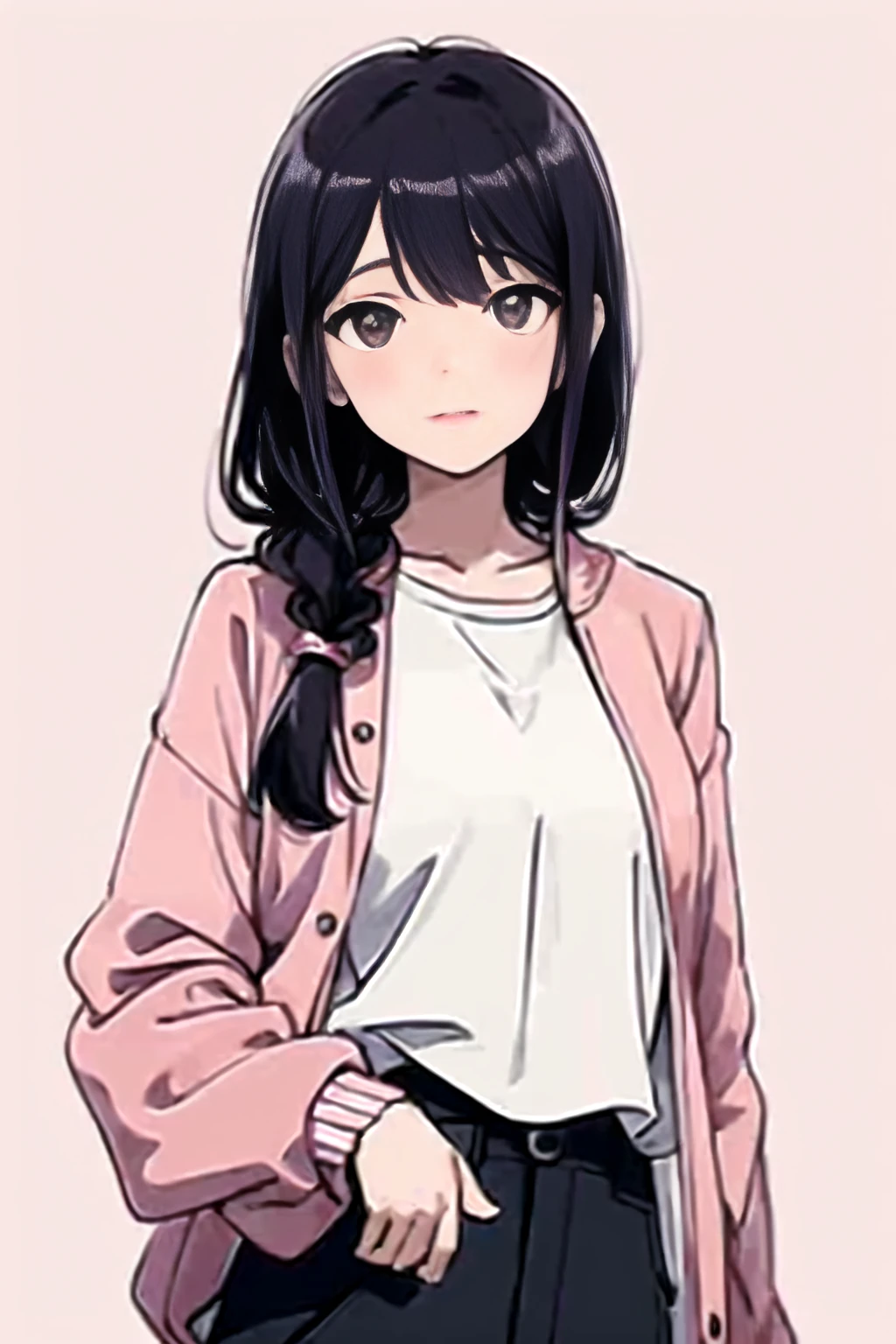 Anime Girls in pink jacket and black pants with white shirt, Anime Girls, an Anime Girls, cute Anime Girls, portrait Anime Girls, young Anime Girls, Style Anime, attractive Anime Girls, Anime art style, pretty Anime Girls, cute Anime Girls portraits, Anime characters, (Anime Girls), Cute girl anime visuals, portrait of cute Anime Girls, Anime art style