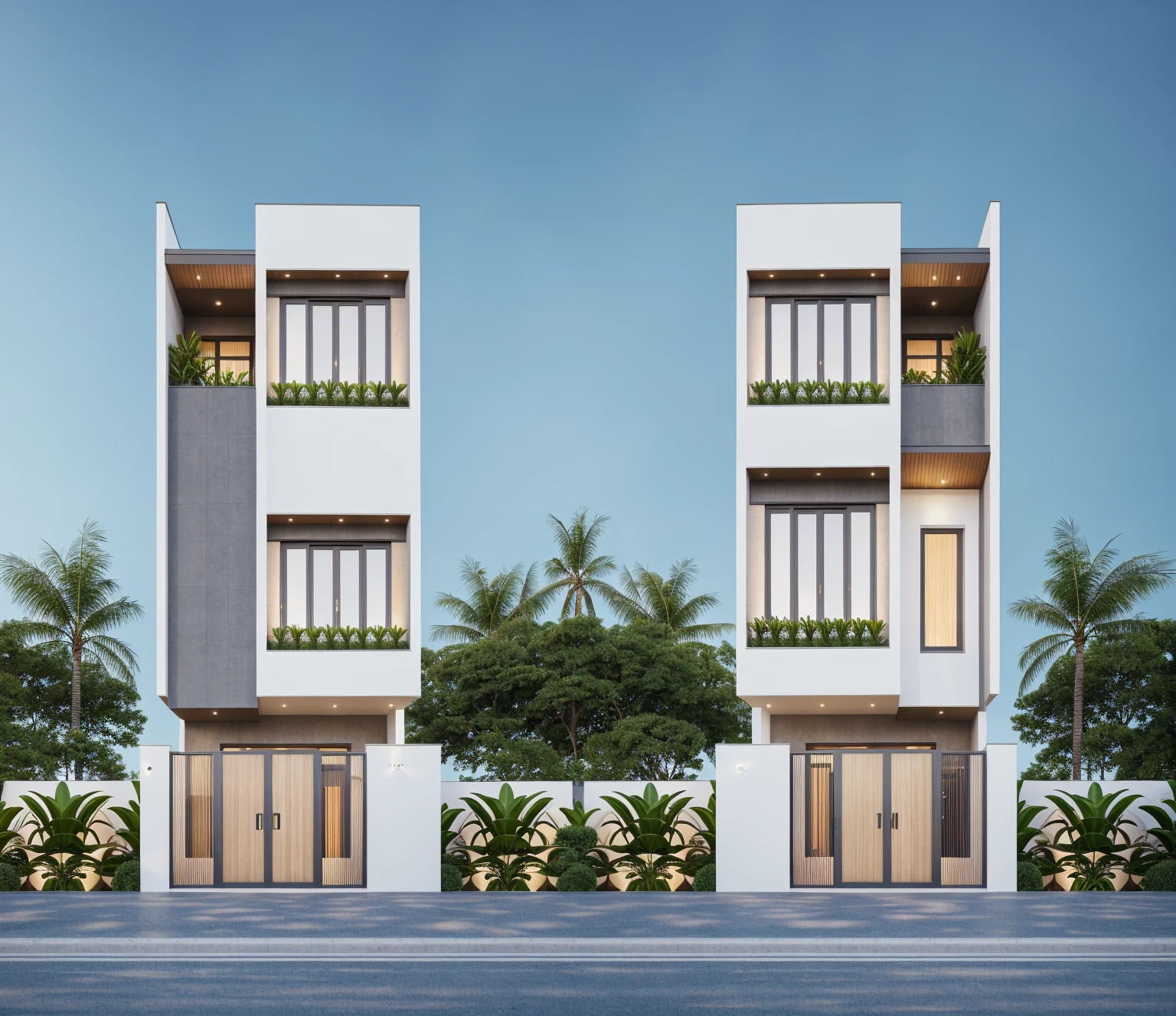 PLATFORM KTHOUSE, 1 morden villa,1large yard, 1 road runs in front of the house, (RAW photo, real, best quality, masterpiece:1.2), look morden minimalist, 1 road in front of the house, dynamic lighting:1.3, (hyper realistic, photo-realistic:1.2), high quality, (dark lighting:1.2), perfect lighting, archdaily, no human, light at 12 noon, light in door:1.2