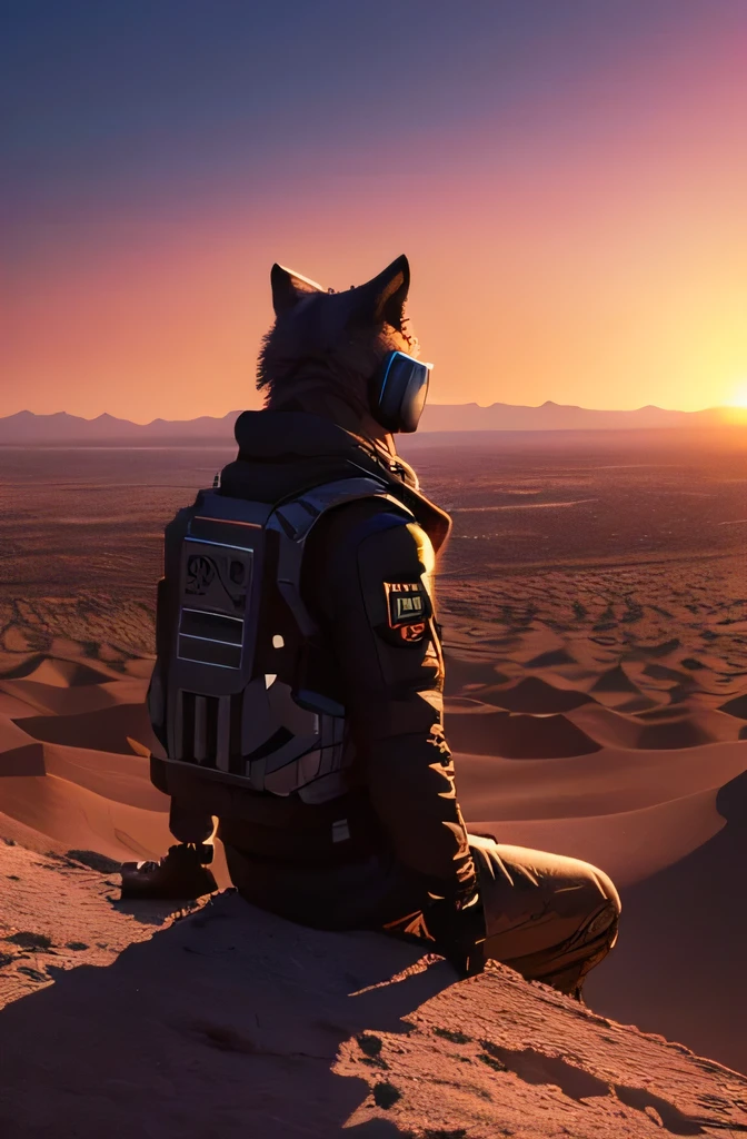 desert,Highest quality,4K,Wolf,City,cyber punk,anime