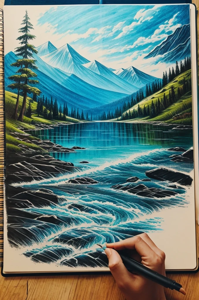 Pictures of poetic scenery, drawing with oil pen