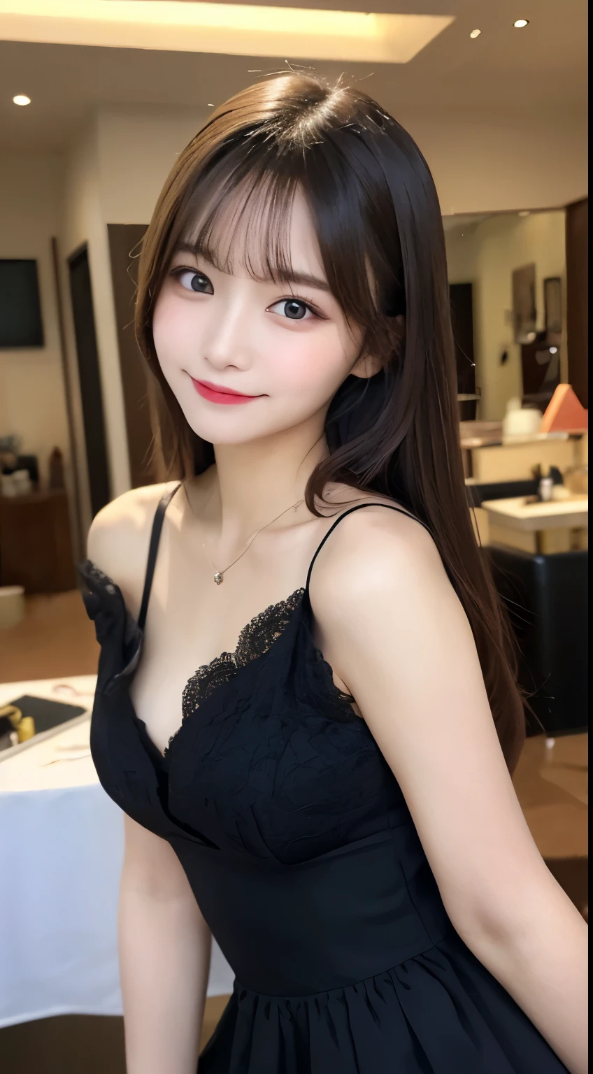 Tabletop, Highest quality, shape, Very detailed, finely, High resolution, 8k wallpaper, 完璧なダイナミックな構shape, Beautiful and exquisite,ランダムなcute髪,,Natural color lip, Bold sexy pose,smile、20-year-old girl、cute、Looking into the camera,Always blur the background,Perfect and beautiful face,Slim face and figure,Big eyes、Putting on gal makeup,Small face,Shooting from below、Blurred Background,Elegant feminine face、smile、Actual Photos、Adult ta Fashion