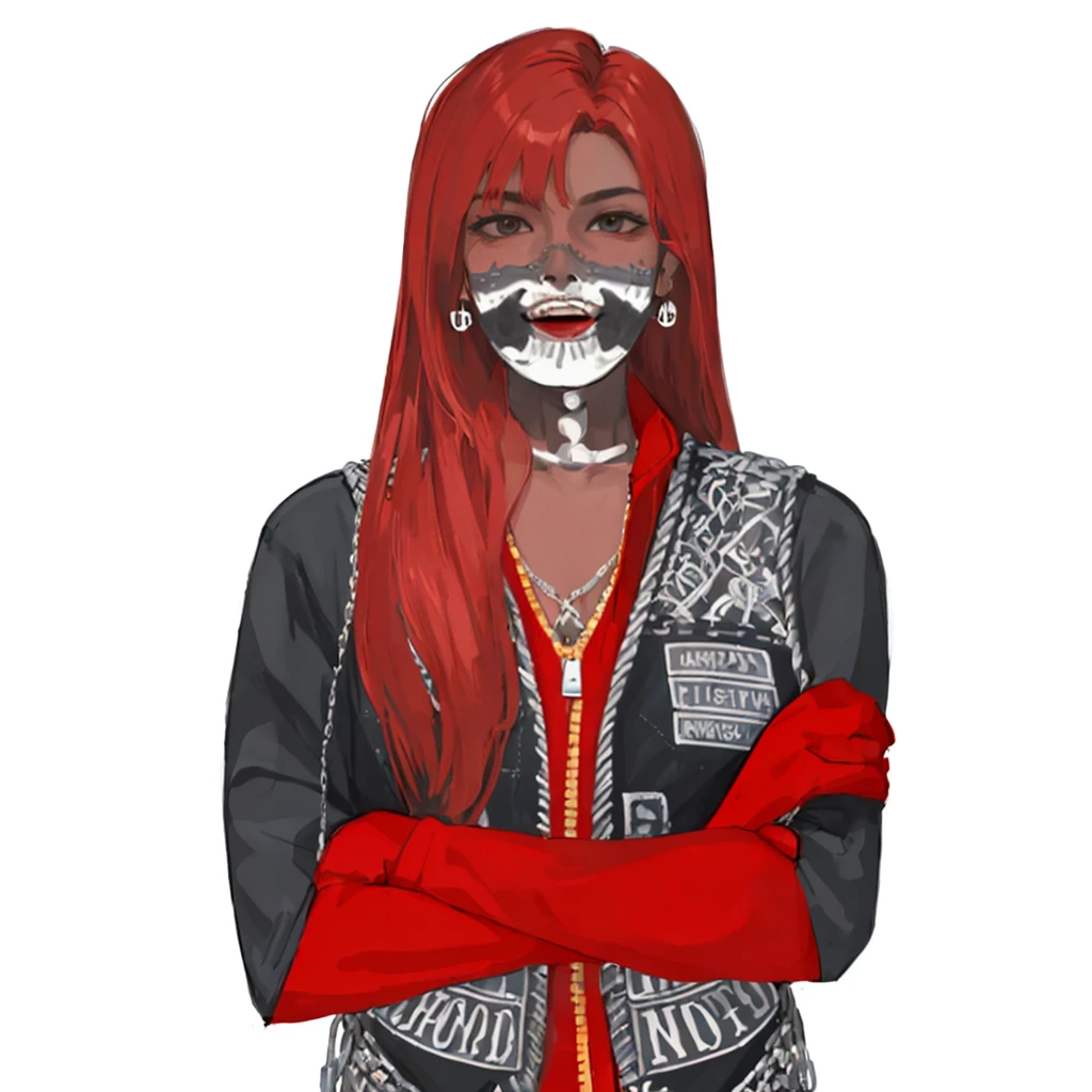 (masterpiece:1.2, best quality), (1girl, solo, upper body:1.2),smile face,Hair: buzz cut, Clothing: oversized, distressed denim jacket with patches and pins, paired with black skinny jeans and combat boots, Hanging out in an underground music venue or street art exhibit