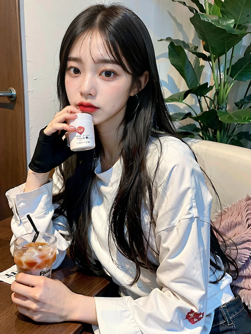 Woman with long dark hair holding a peace sign and a drink, BLACKPINK's Jisoo, Black Pink's Jisoo, Blackpink Jenny, TWICE's Tzuyu, Nam Jae-young, Black Pink's Joshi, Ulzzang, Roseanne Park from Blackpink, Kim Do-young, BLACKPINK's Jisooの似顔絵, One adorable Korean face, Choi Hong-hwa, Beautiful young Korean woman