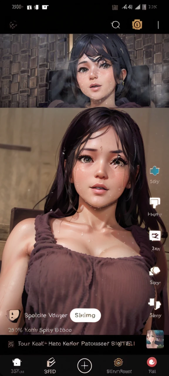 1girl, solo, standing, nagisa, (wearing towel, inside_sauna:1.3), (sweat), oiled, gleaming skin, shiny skin, juice BREAK (masterpiece), (specular lighting:1.3), (hyperrealistic:1.2), (photorealistic face:1.2), (perfect face), (perfect eyes), (best quality), (8k), (4k), sharp focus, octane render, best quality, extremely detailed, intricate, fantasy, soft lighting, (gigantic hanging breasts), (skindentation:1.3), (chubby:1.2), (voluptuous:1.2), thick eyelashes, long eyelashes, smile, blush, oil