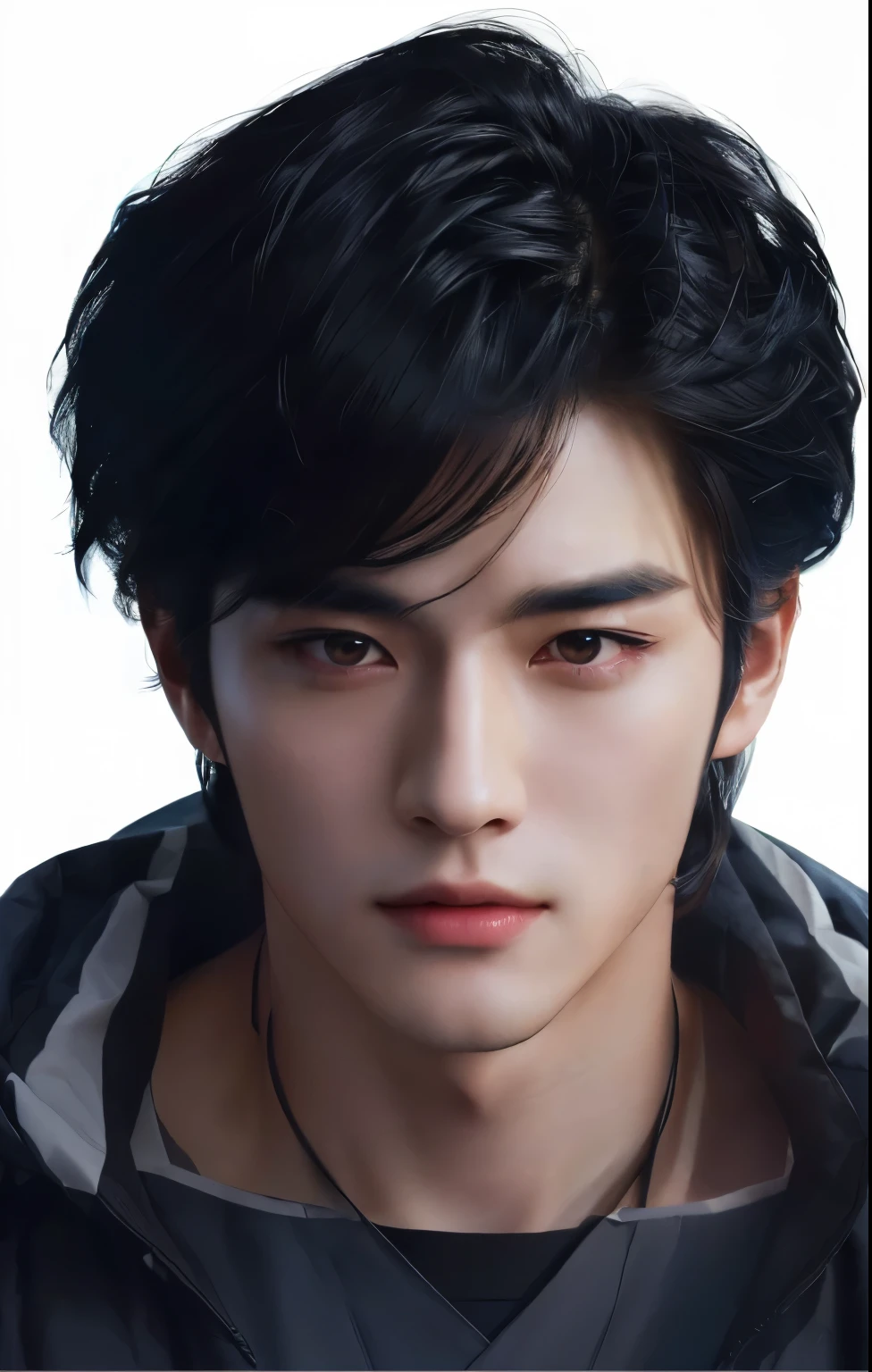 there is a man with a black hair and a gray jacket, inspired by Yanjun Cheng, inspired by Zhang Han, realistic. cheng yi, anime portrait of a handsome man, realistic anime art style, digital anime illustration, portrait of kpop idol, made with anime painter studio, handsome stunning realistic, detailed face of a asian boy, stunning anime face portrait, detailed digital painting, very realistic, 8k
