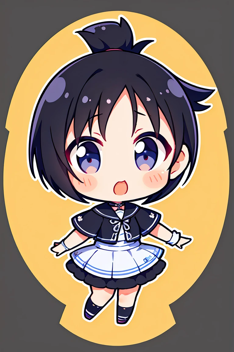 Ultra-high resolution, Hmph, Highest quality depiction, Black Hair, Short Ponytail, short hair, Flat avatar, Cute girl anime visuals, Cute art style, Little, Anime Style, short hair,Shy, Laughter, Simple Background, Side Lock, Large oval eyes, Round edging