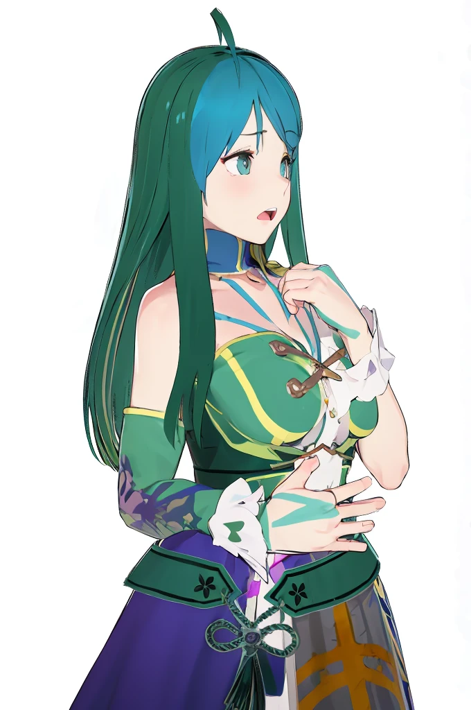 Beauty,Green Long Hair,Tattoo on chest,dress,4K,8K,Highest quality