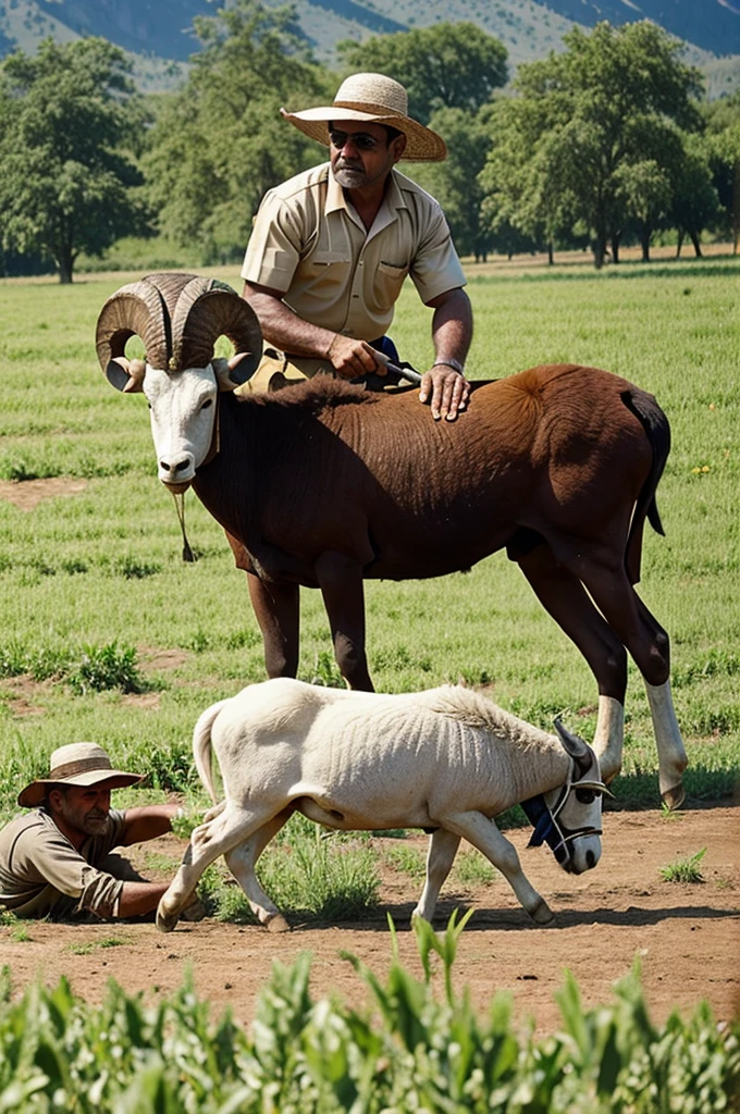 Ram helping his father in the fields, both working hard under the bright sun."