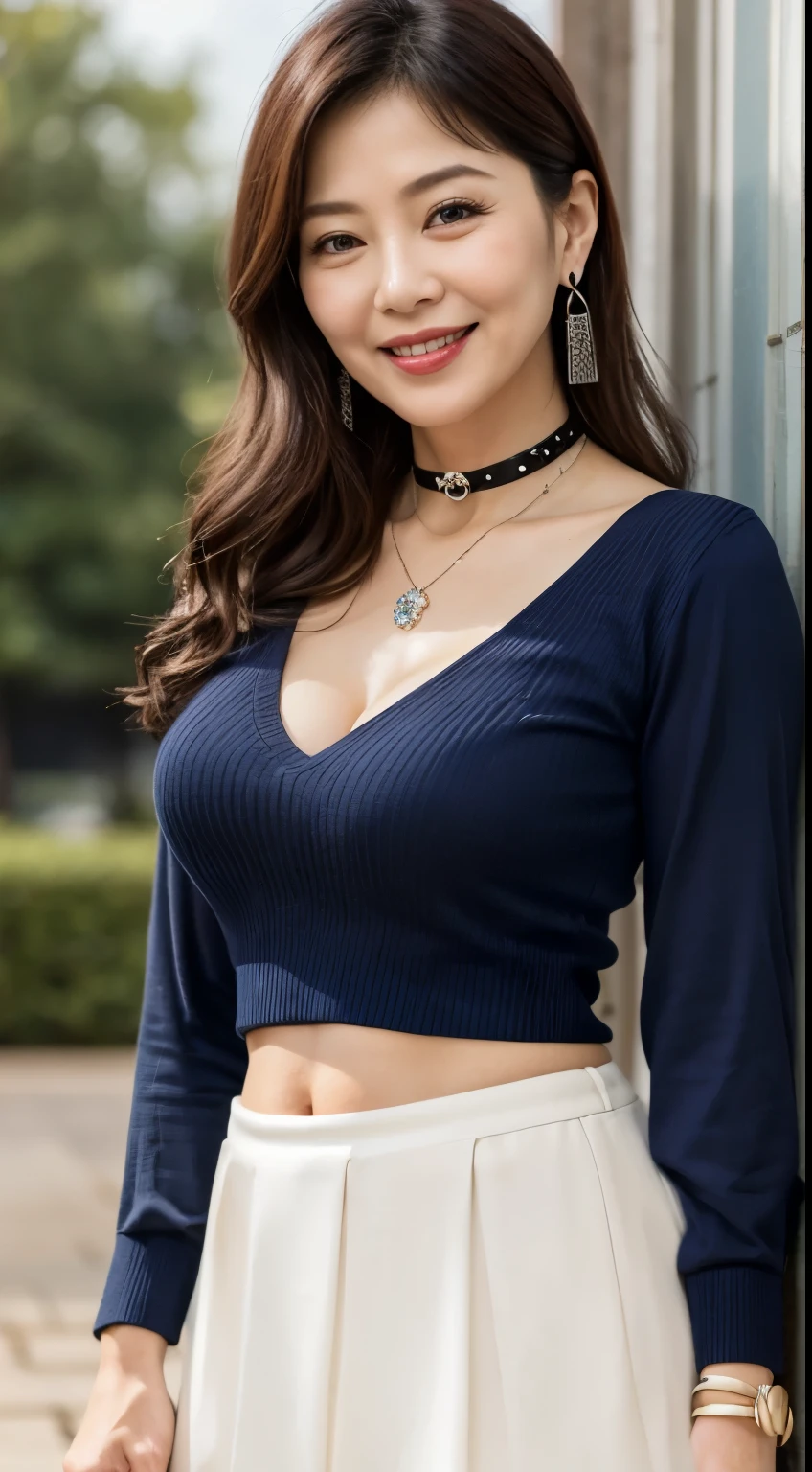 オープンカーディガン　75 years old　Mom　MILF　Korean, Lady　large earring　Big choker　navel piercing decoration　A bracelet　Silver Hair　realisitic　Gorgeous Madame Beautiful Mature Woman　sexy　Smile　Gentle woman navel piercing　４K　High quality 重い胸　メガネ　夏　ベルト