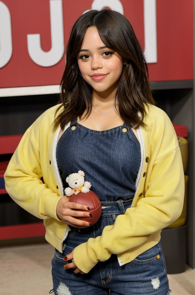 An innocent and cute eight-year-old girl with double ponytails, american girl, mini falda corta, girl screaming, style, wearing cute white stockings and mini skirt, embellished with animal hangings. beisball Stadium, Look into the camera