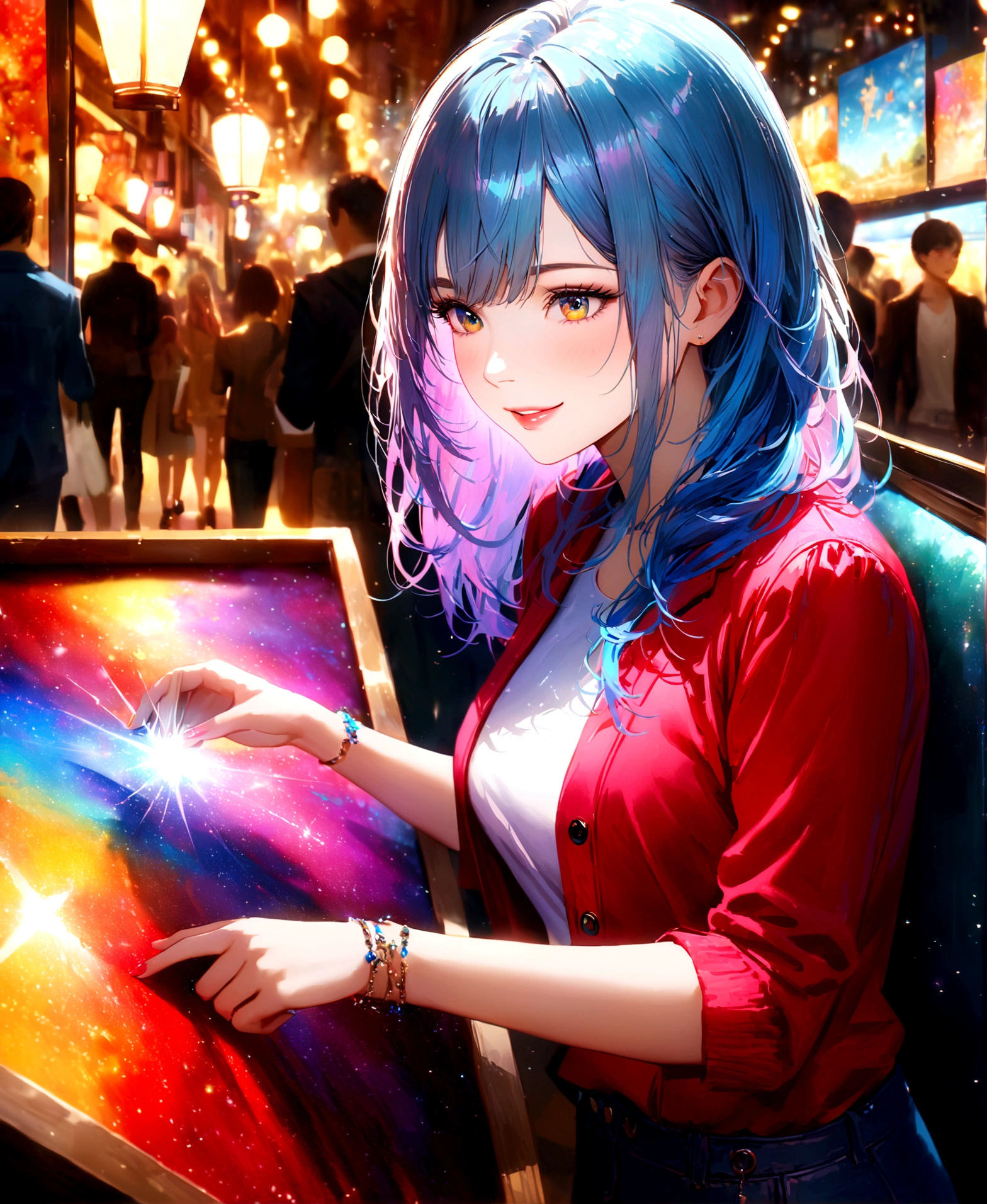 Shinjuku, Cute casual clothes,On a date,Blur the background,Shortcuts,high school girl,smile,Glitter effect,Highest quality, 8K, High resolution, masterpiece:1.2, Very detailed, Realistic:1.37, High resolution, 超High resolution, Ultra-fine painting, Very detailed, Professional, Vibrant colors