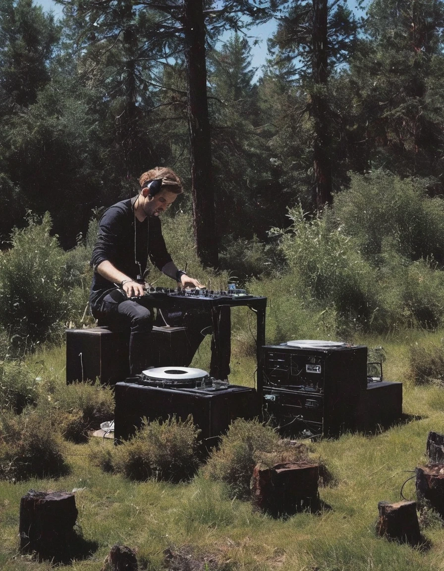 dj playing set in forest