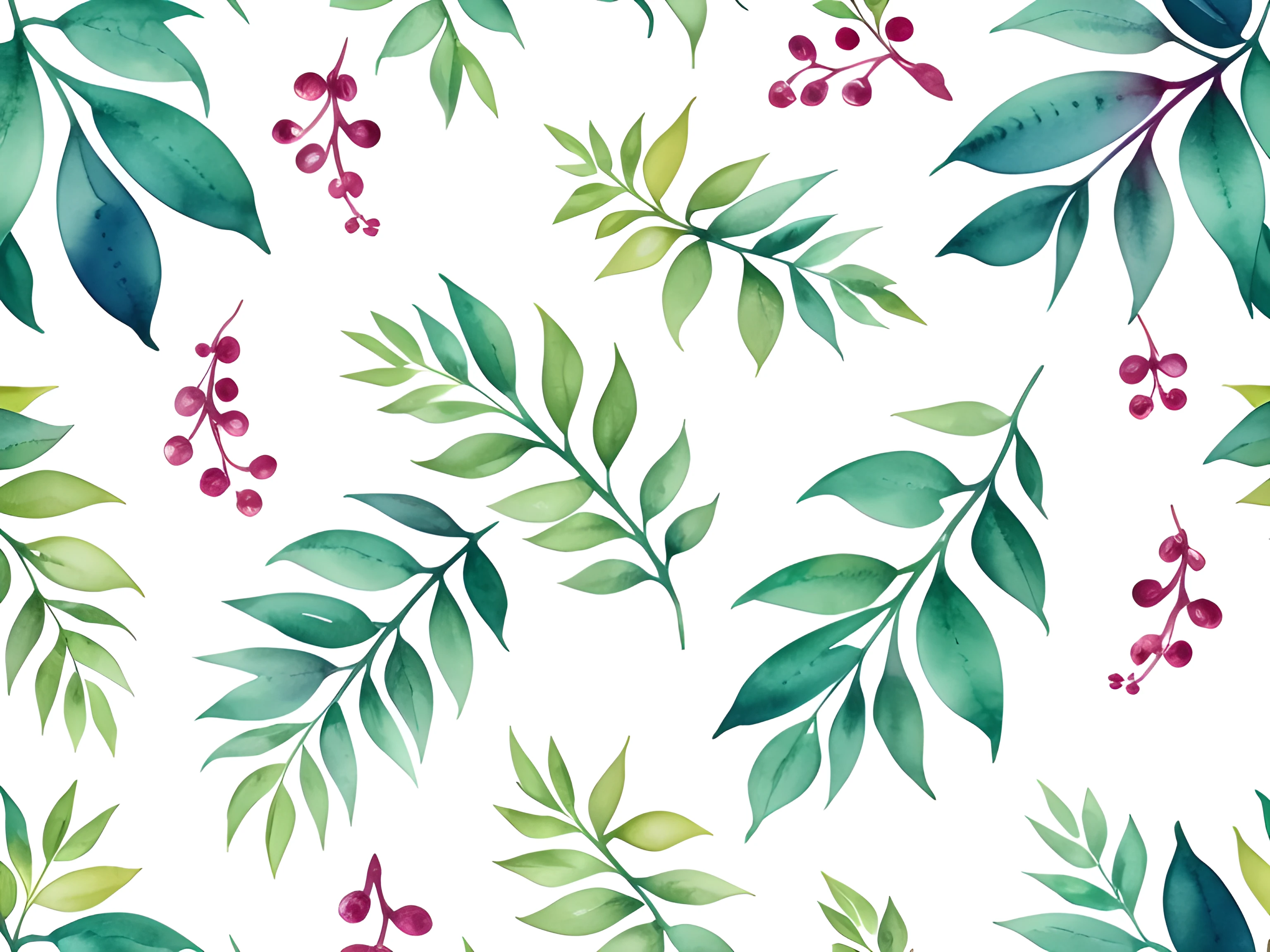 Watercolor pattern of beautiful flowers, berry, Ferns, foliage, Calming colors #3b4195 Color background. Watercolor paper texture.
