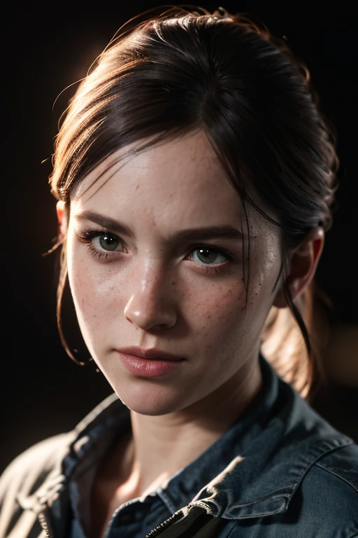 Ellie, tlou2, portrait, sun rays, looking at viewer, award-winning, (8k, RAW photo, best quality, masterpiece:1.2),ultra-detailed, (high detailed skin:1.2), 8k uhd, dslr, soft lighting, high quality,