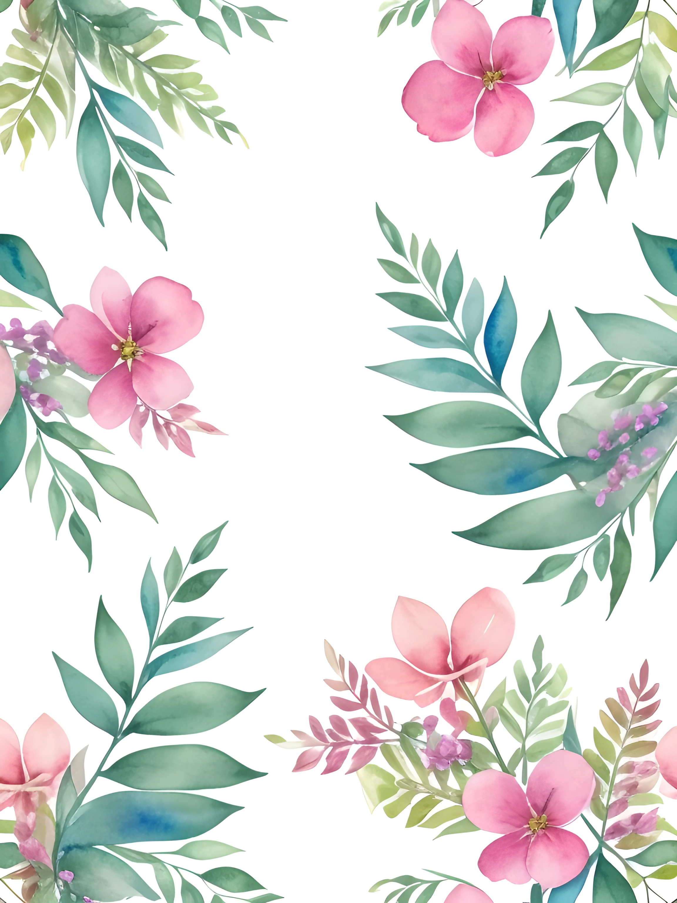 Watercolor pattern of beautiful flowers, berry, Ferns, foliage, Calming colors #3b4195 Color background. Watercolor paper texture.