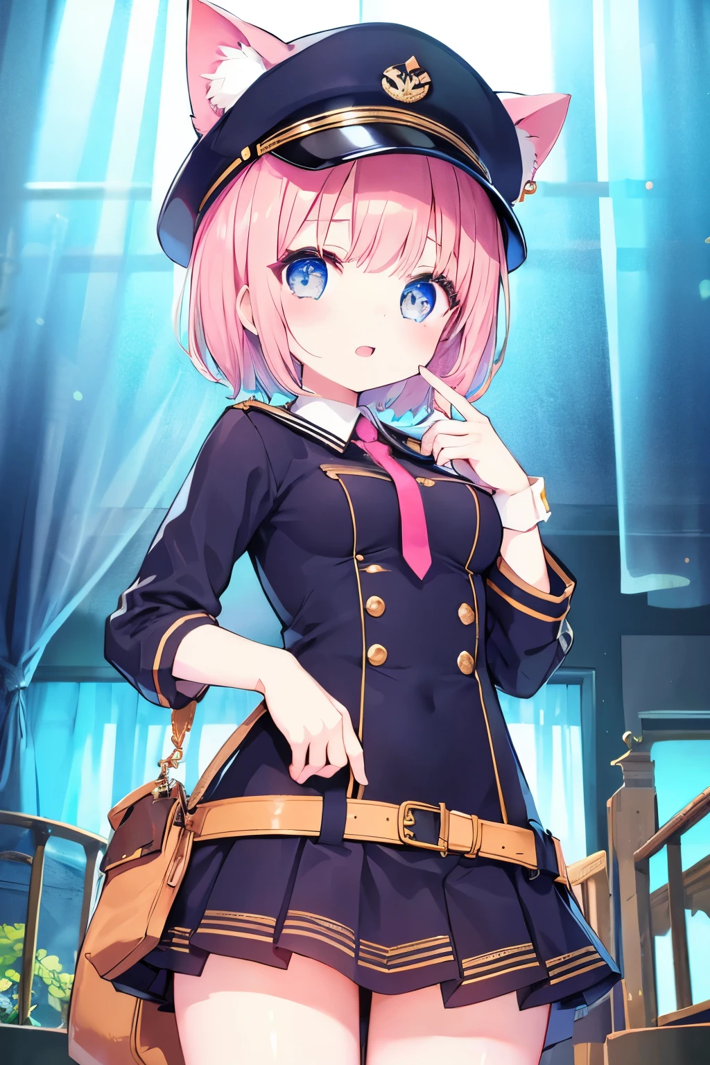 NSFW,Navy uniform、Very beautiful and Shining Eyes、Shining Eyes、1 girl、Small breasts、Big Mouth、high school girl、Large Breasts、Cat ear、Transparent pink short hair、7--old l