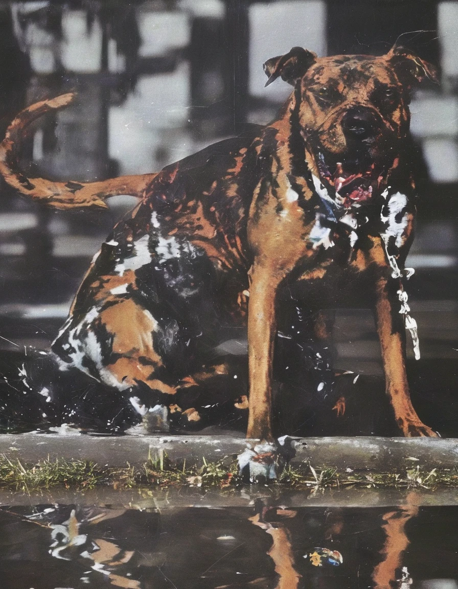 photo of dog with graffiti on it